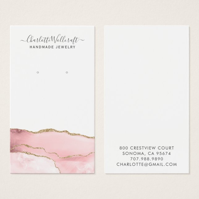 Pink Gold Agate Script Earring Display Card (Vorne & Hinten)