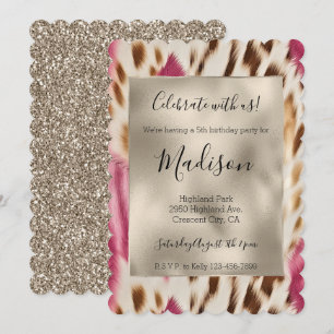 Pink Gold Animal Print Glitz Stilvoller Glitzer Einladung