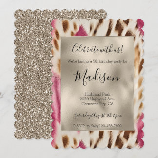 Pink Gold Animal Print Glitz Stilvoller Glitzer Einladung