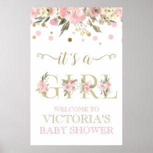Pink Gold Aquarell Bläserne Babydusche Zeichen Poster