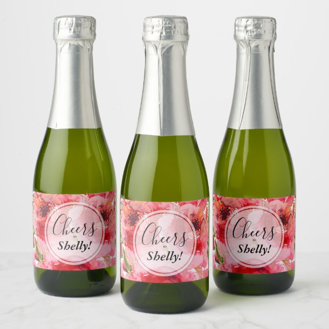 Pink Gold Aquarell Brautparty Mini (Flaschen)