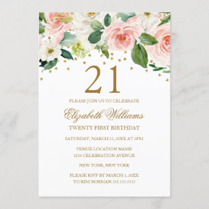Pink Gold Aquarell Floral 21. Geburtstag Einladung