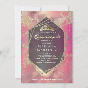 Pink Gold Aquarellfarbe geometrische Quinceañera Einladung