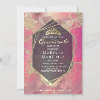 Pink Gold Aquarellfarbe geometrische Quinceañera Einladung