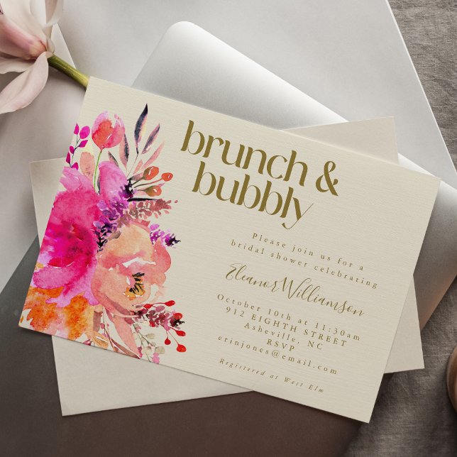 Pink Gold Aquarellfarben Brautparty Brunch Einladung (Von Creator hochgeladen)