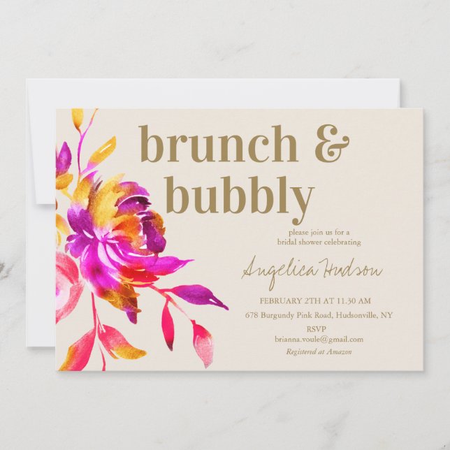 Pink Gold Aquarellfarben Brautparty Brunch Einladung (Vorderseite)