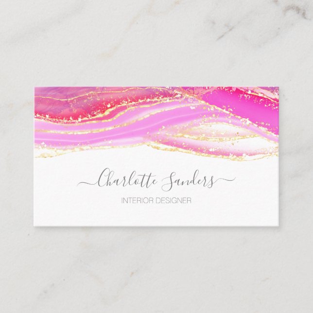 Pink Gold Aquarellfarben Moderne Typografie Visitenkarte (Vorderseite)