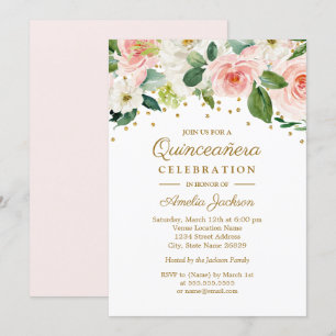 Pink Gold Aquarellfarben Quinceanera 15. Einladung
