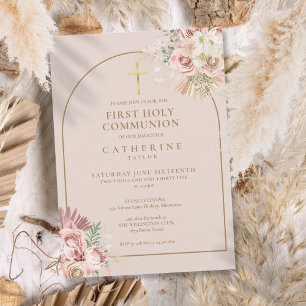 Pink Gold Arch Pampas Grass Erste Heilige Kommune Einladung