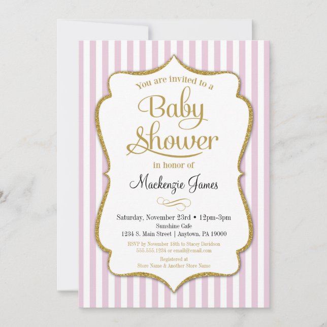 Pink Gold Baby Dusche Einladung Girl Baby Dusche (Vorderseite)