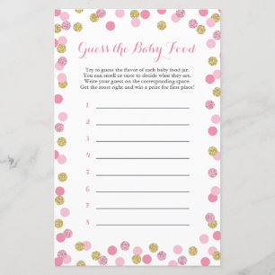 Pink & Gold Baby Dusche Raten Sie das Baby Food Ga