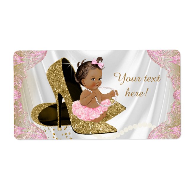 Pink Gold Baby Dusche Wasserflaschen Etiketten (Vorne)