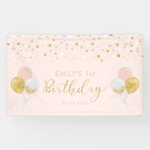 Pink & Gold Ballon Girl 1. Geburtstagsbanner Banner