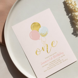 Pink & Gold Ballons Begleitung der Eltern Einladung
