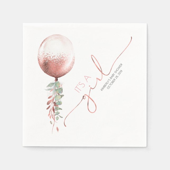 Pink Gold Balloon Garland Elegante Baby Dusche Serviette (Vorderseite)
