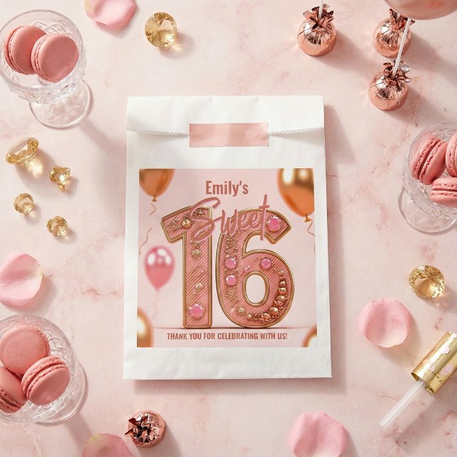 Pink Gold Balloons Glam Sweet 16 Birthday Party Geschenktütchen (Von Creator hochgeladen)