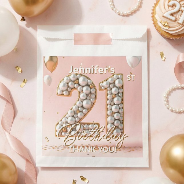 Pink Gold Balloons Pearl 21st Birthday Thank You Geschenktütchen (Von Creator hochgeladen)
