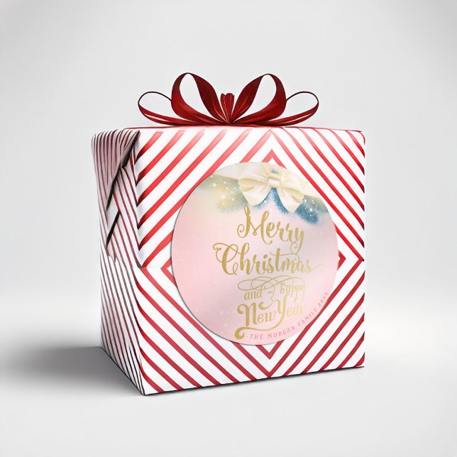 Pink Gold Band Weihnachten Glück Neues Jahr Gruß Runder Aufkleber (Von Creator hochgeladen)