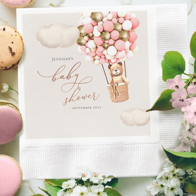Pink Gold Bear Balloons Babydusche Papier Napkins Serviette (Von Creator hochgeladen)