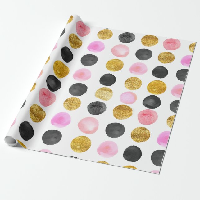 Pink Gold & Black Aquarellfarben Farbtöne Muster Geschenkpapier (Ungerollt)