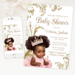 Pink Gold Black Baby Girl Dusche Einladung