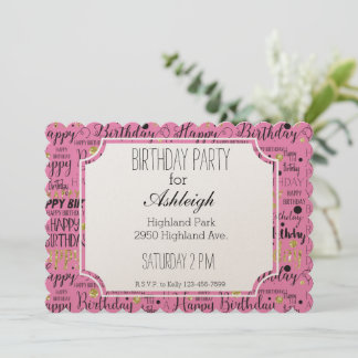 Pink Gold Black Confetti Geburtstag Einladung