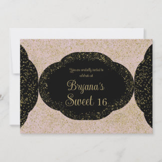 Pink Gold Black Starry Glitzer Sweet 16 Birthday Einladung