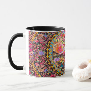 Pink Gold Blue Persian Floral Blumen Peacock Tasse