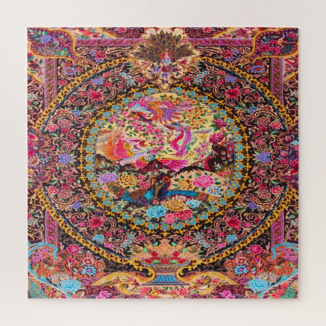 Pink Gold Blue Persian Floral Blumen Pfau Kunst (Vertikal)