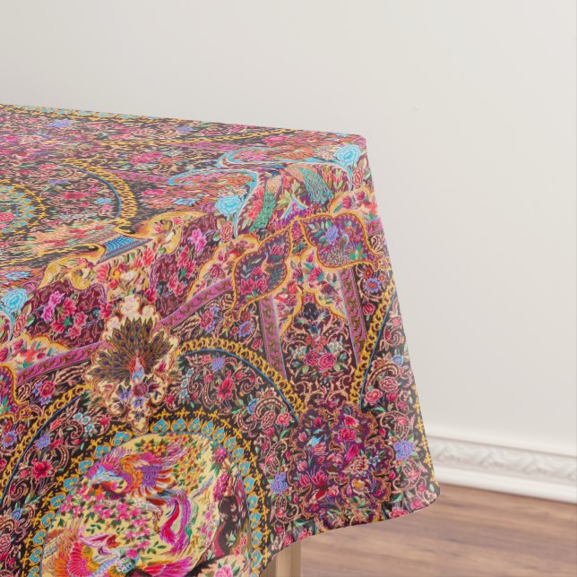 Pink Gold Blue Persian Floral Blumen Pfau Kunst Tischdecke (Beispiel)