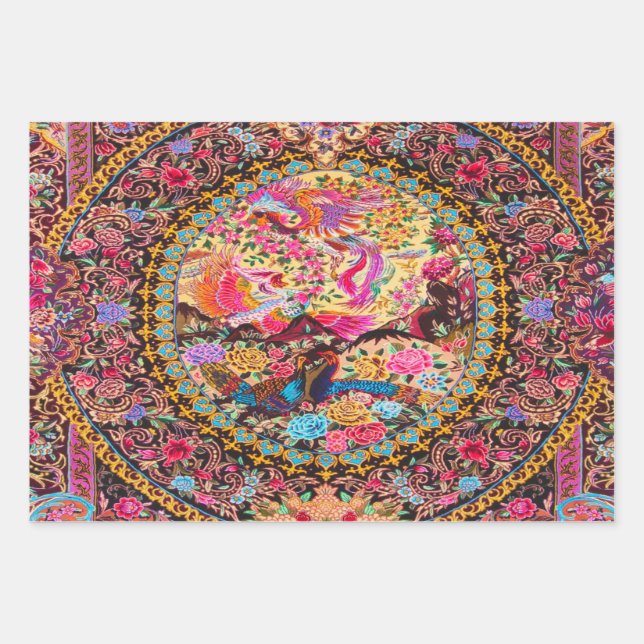 Pink Gold Blue Persian Floral Peacock Decoupage Geschenkpapier Set (Vorderseite)