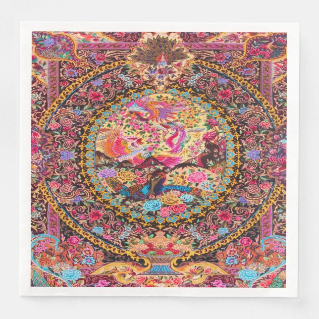 Pink Gold Blue Persian Floral Peacock Decoupage Serviette (Vorderseite)