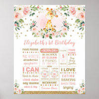 Pink Gold Blume Giraffe 1. Geburtstag Meilenstein