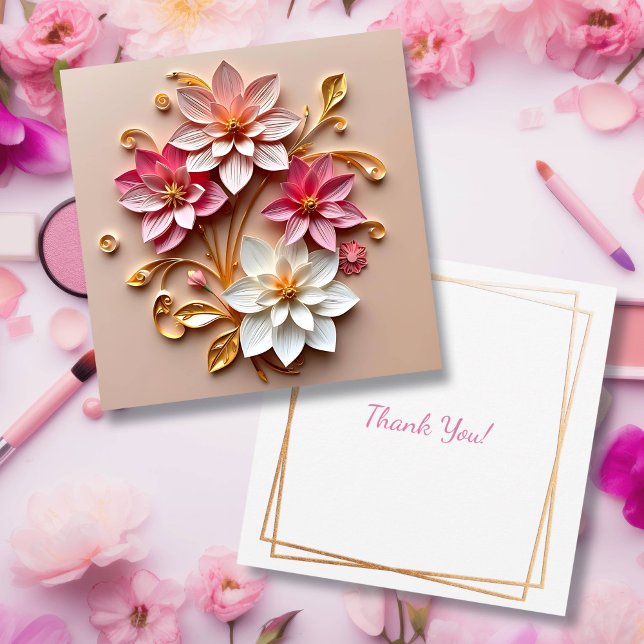 Pink & Gold Blume Imitats Papier Quilling Vielen D Dankeskarte (Von Creator hochgeladen)
