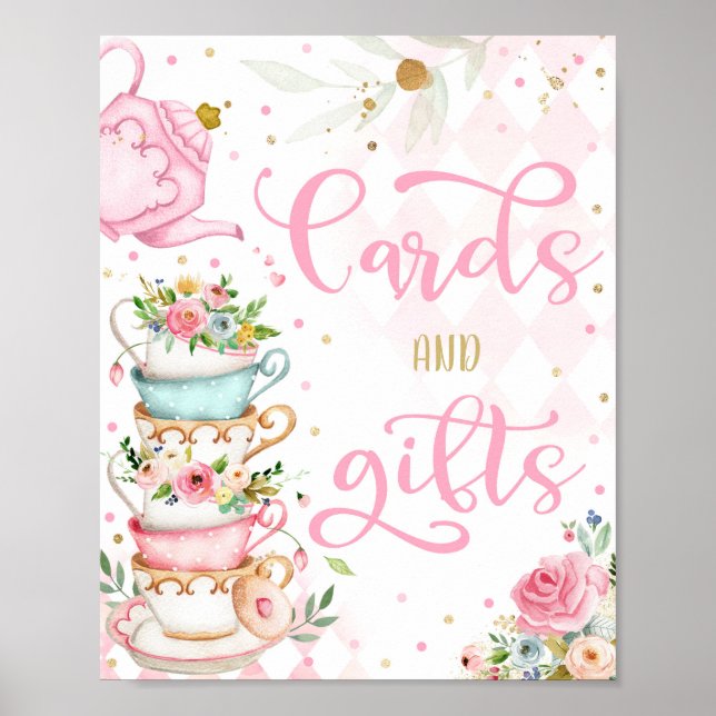 Pink & Gold Blumenkohl Tee Party Karte & Geschenke Poster (Vorne)