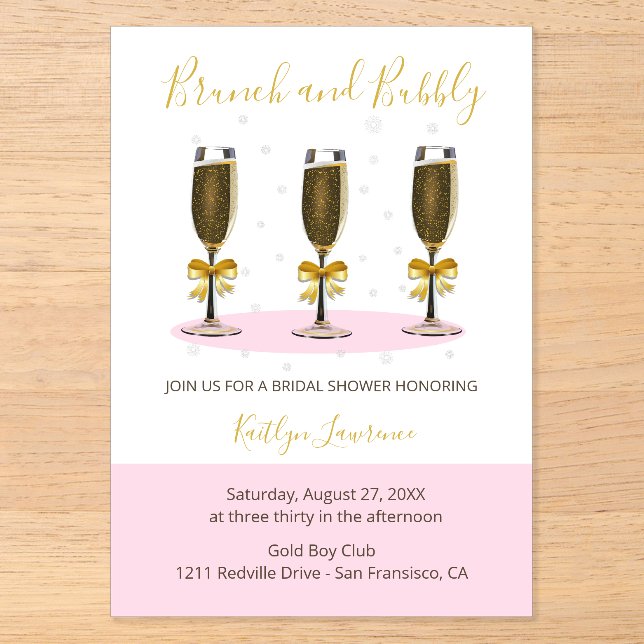 Pink Gold Brunch and Bubbly Bridal Shower Acryleinladungen (Vorderseite)