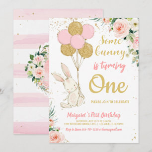 Pink Gold Bunny Birthday Einladung