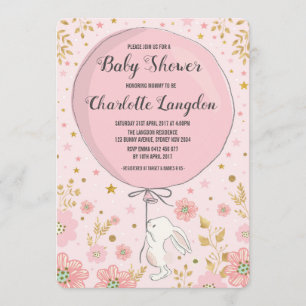 Pink Gold Bunny Rabbit Kinderdusche Party Einladung