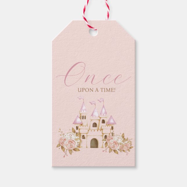 Pink Gold Burg Princess Baby Dusche Geschenkanhänger (Vorderseite)