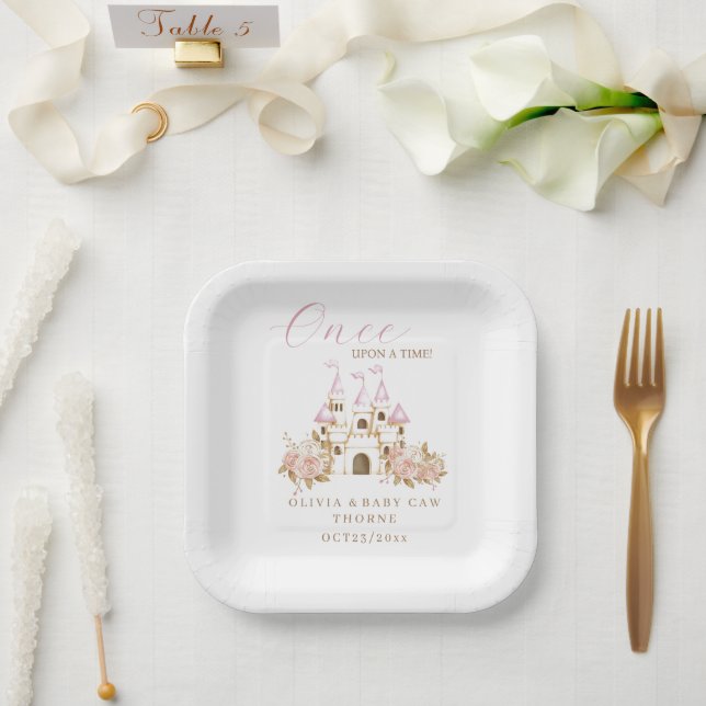Pink Gold Burg Princess Baby Dusche Pappteller (Hochzeit)