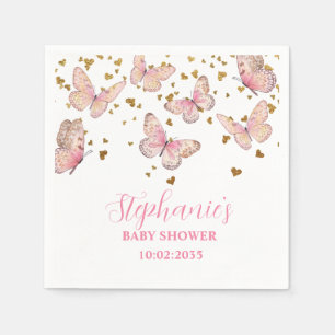 Pink & Gold Butterfly Kisses Baby Dusche Serviette