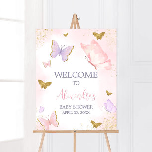 Pink Gold Butterfly Spring Willkommen Poster