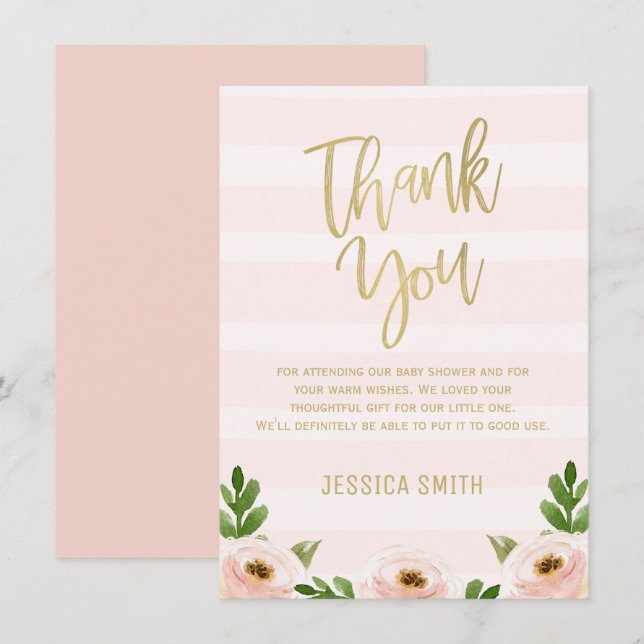 Pink Gold Calligraphy Baby Dusche Danke Karte (Vorne/Hinten)