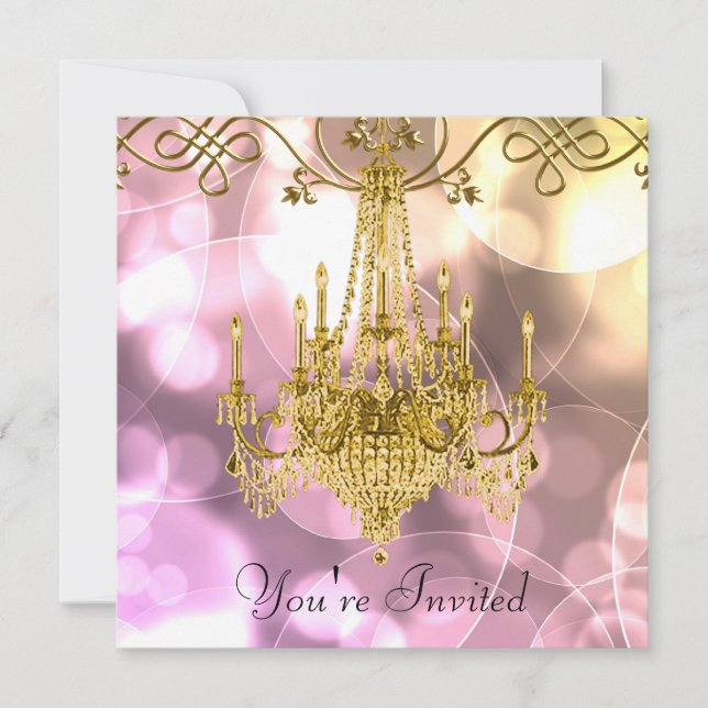 Pink Gold Chandelier Jeden Anlaß Party Einladung (Vorderseite)