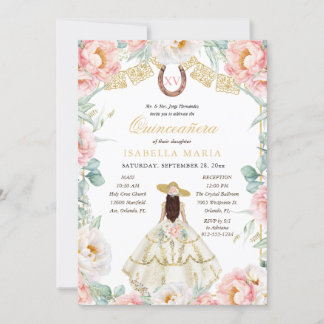 Pink & Gold Charra mit Foto Mexican Quinceañera Einladung