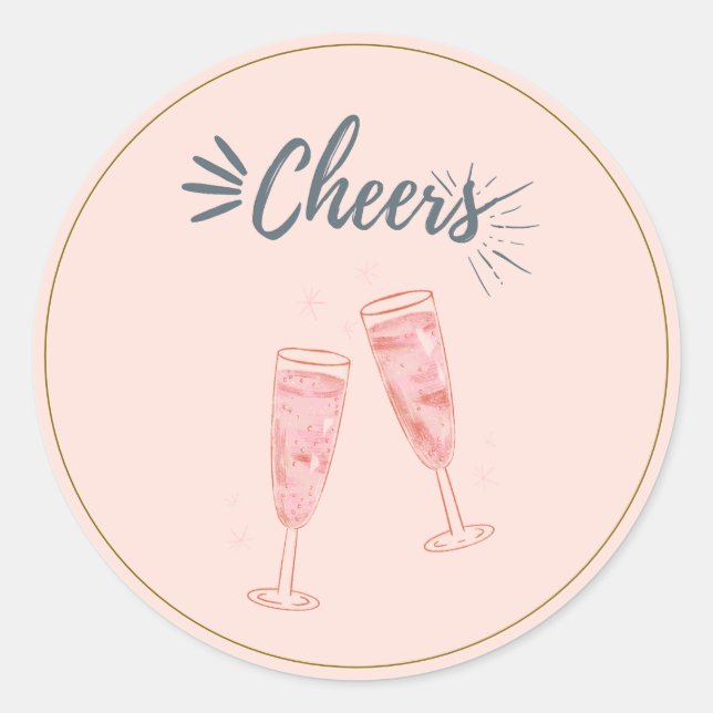 Pink Gold Cheers Champagne Brillen Runder Aufkleber (Vorderseite)