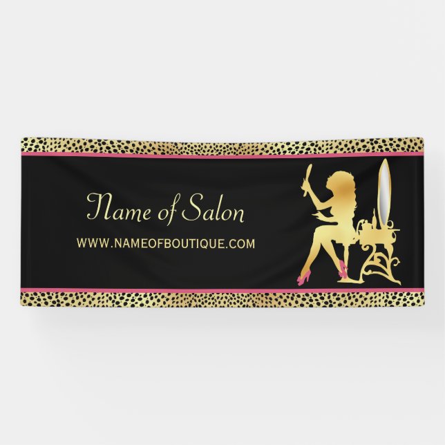 Pink Gold Cheetah Print Beauty Boutique Sign Banner (Horizontal)
