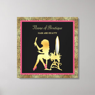 Pink Gold Cheetah Print Beauty Boutique Sign Leinwanddruck