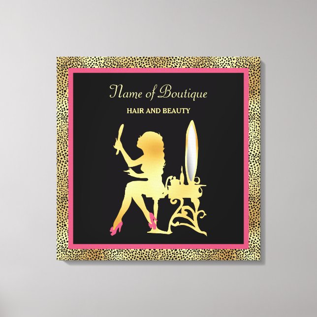 Pink Gold Cheetah Print Beauty Boutique Sign Leinwanddruck (Vorderseite)
