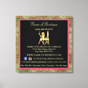 Pink Gold Cheetah Print Boutique Information Sign Leinwanddruck